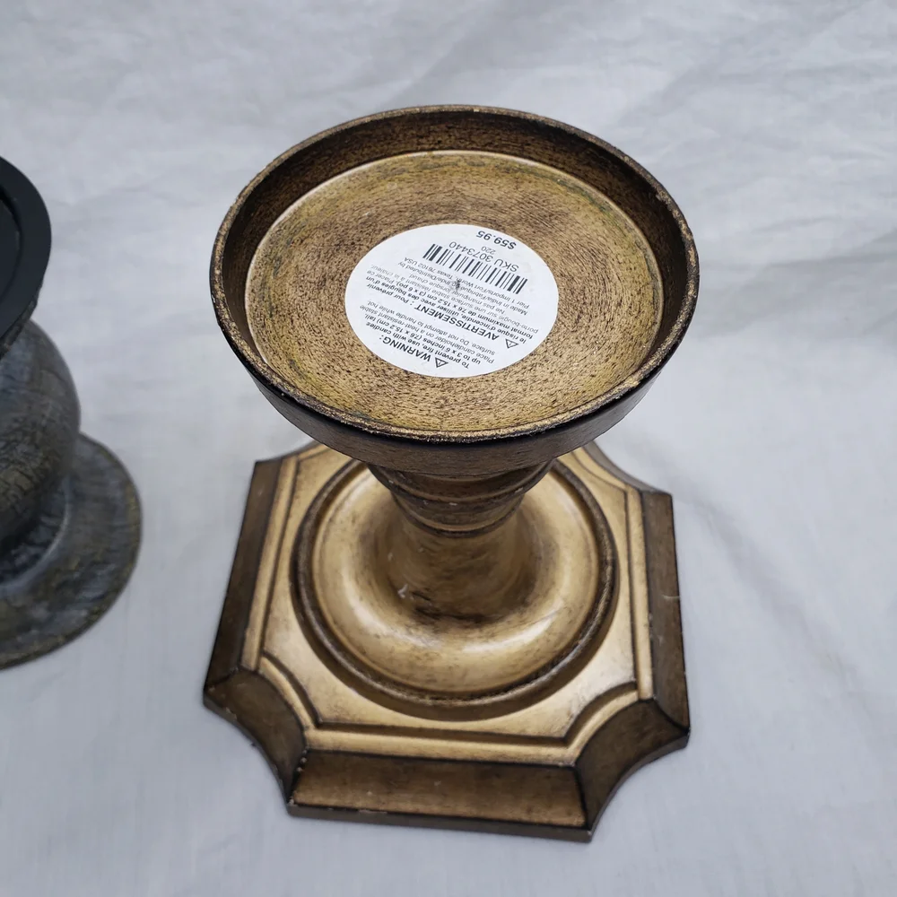 Pier 1 Gold and Black Distressed Pilar Candle Holders